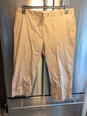 Excellent Calvin Klein Tan Stretch Cotton Flat Front Cropped Pants Sz 12